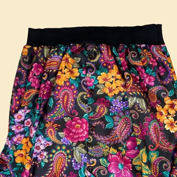 Vintage 70s/80s floral womens shirt by Joanna, 1970s black & pink blouse - Picture 7 of 8